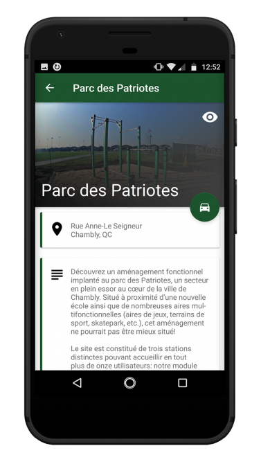 Présentation Parc Entrainement Application mobile Consultation